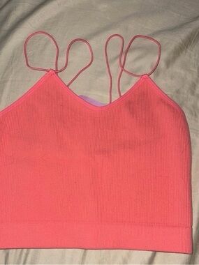 NWT- Zenana-  Coral Pink Ribbed Double-Strap Crop Top/ Brami